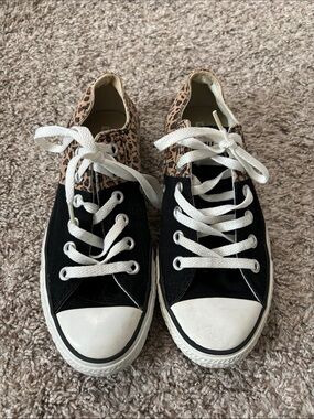 Converse all star Black and White Low-Top Sneakers with Leopard Trim